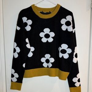 Retro Flower Print Womens Crew Neck Sweater